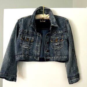 Elite Jeans Cropped Blue Denim Studded Jean Jacket